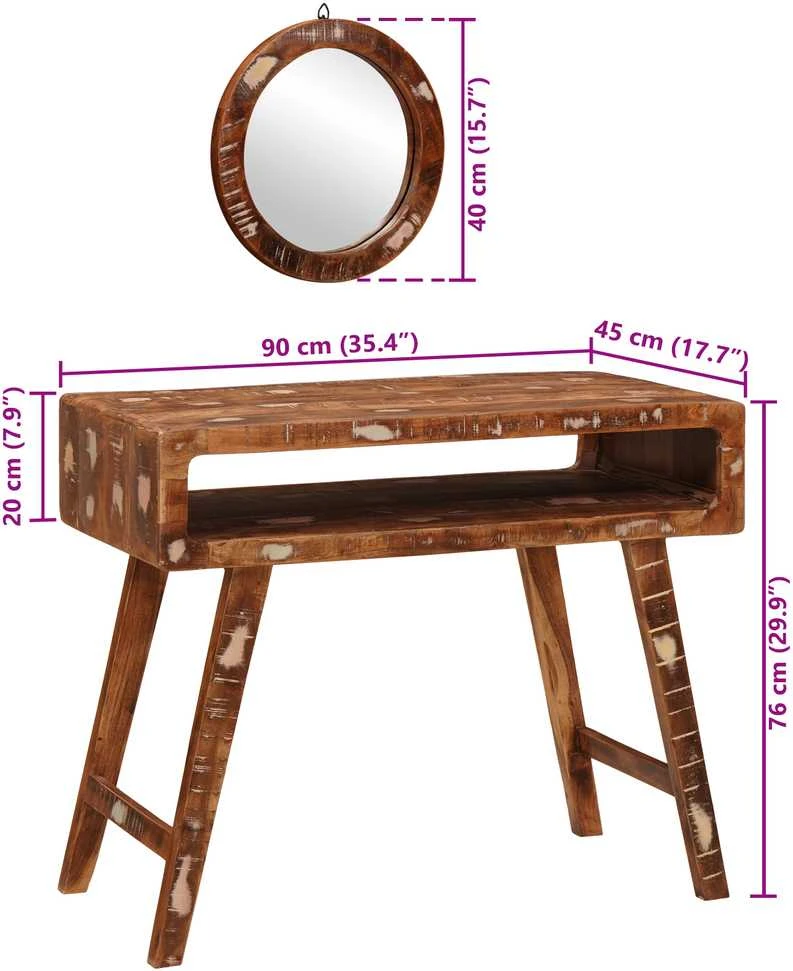 Makiažo stalas Ruda 90 x 76 x 45 cm Kietas atkurtas medis