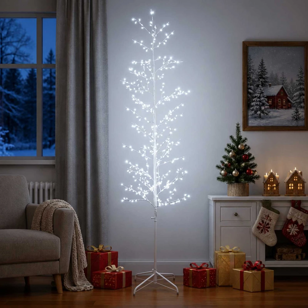 Mikro beržo Kalėdų eglutė Balta 47 x 210 cm Plienas 567 LED