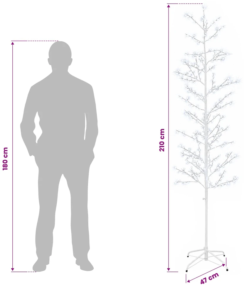 Mikro beržo Kalėdų eglutė Balta 47 x 210 cm Plienas 567 LED