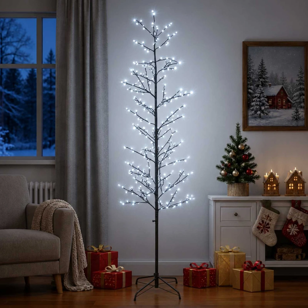 Mikro beržo Kalėdų eglutė Juoda 47 x 210 cm Plienas 567 LED