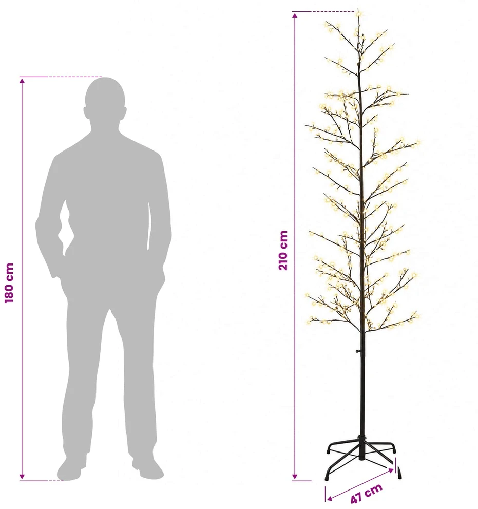 Mikro beržo Kalėdų eglutė Juoda 47 x 210 cm Plienas 567 LED