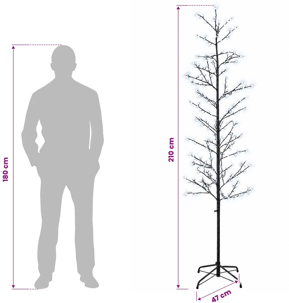 Mikro beržo Kalėdų eglutė Juoda 47 x 210 cm Plienas 567 LED