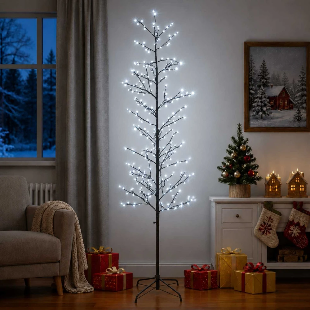 Mikro beržo Kalėdų eglutė Juoda 47 x 240 cm Plienas 675 LED