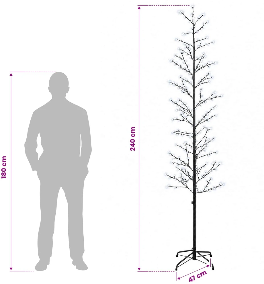 Mikro beržo Kalėdų eglutė Juoda 47 x 240 cm Plienas 675 LED