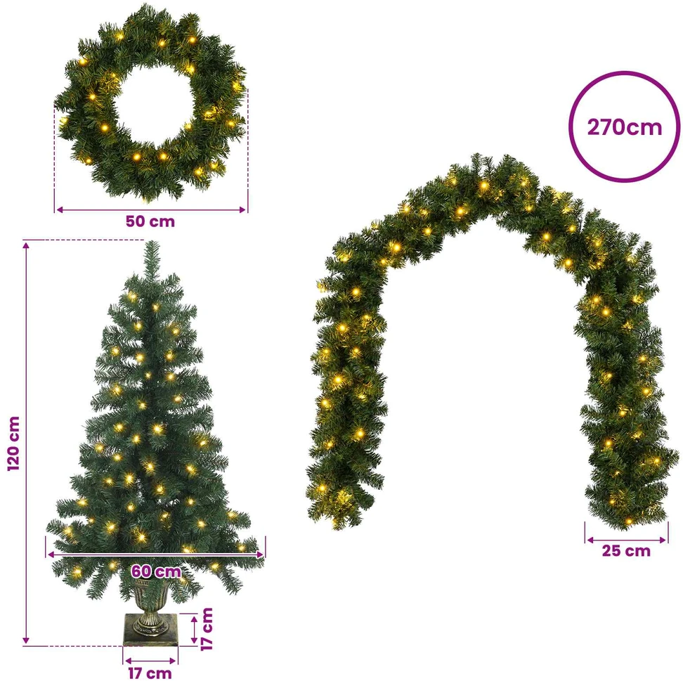 Mini kalėdinių eglučių rinkinys 120 cm 275 LED Šilta balta PVC