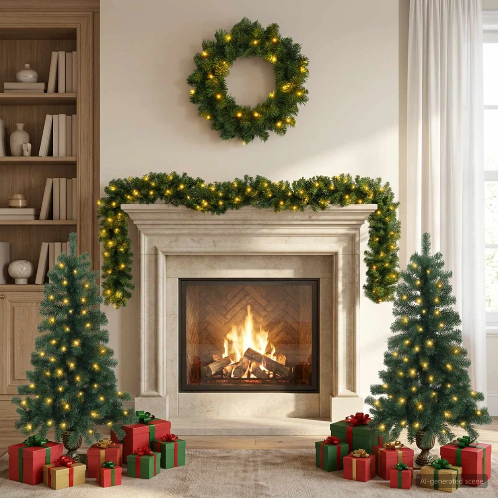 Mini kalėdinių eglučių rinkinys 120 cm 275 LED Šilta balta PVC