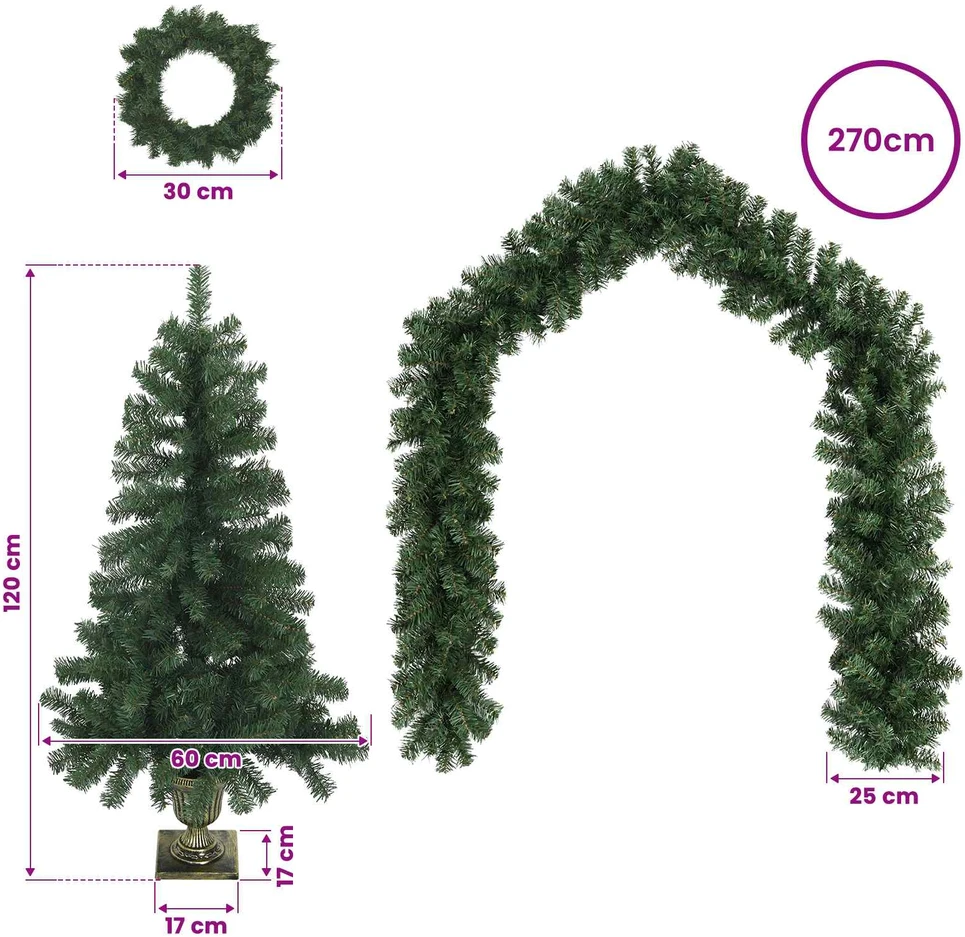 Mini kalėdinių eglučių rinkinys 120 cm PVC Žalia