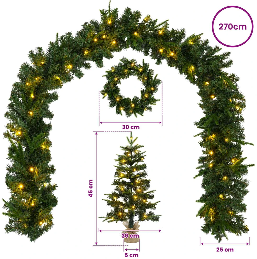 Mini kalėdinių eglučių rinkinys 45 cm 125 LED Šilta balta