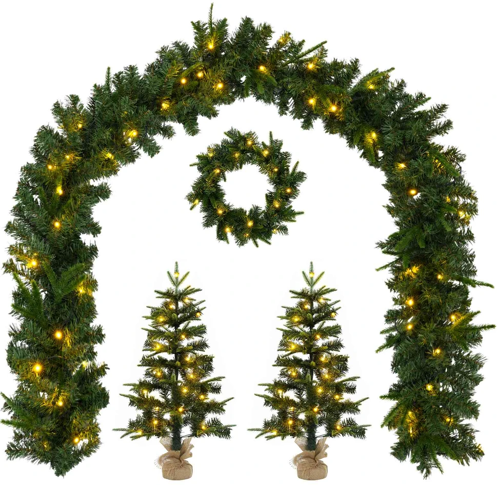Mini kalėdinių eglučių rinkinys 45 cm 125 LED Šilta balta