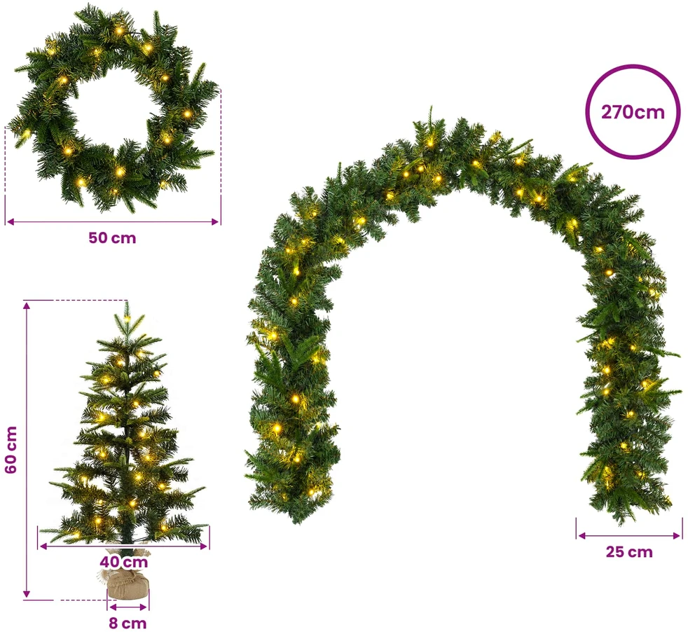 Mini kalėdinių eglučių rinkinys 60 cm 125 LED Šilta balta