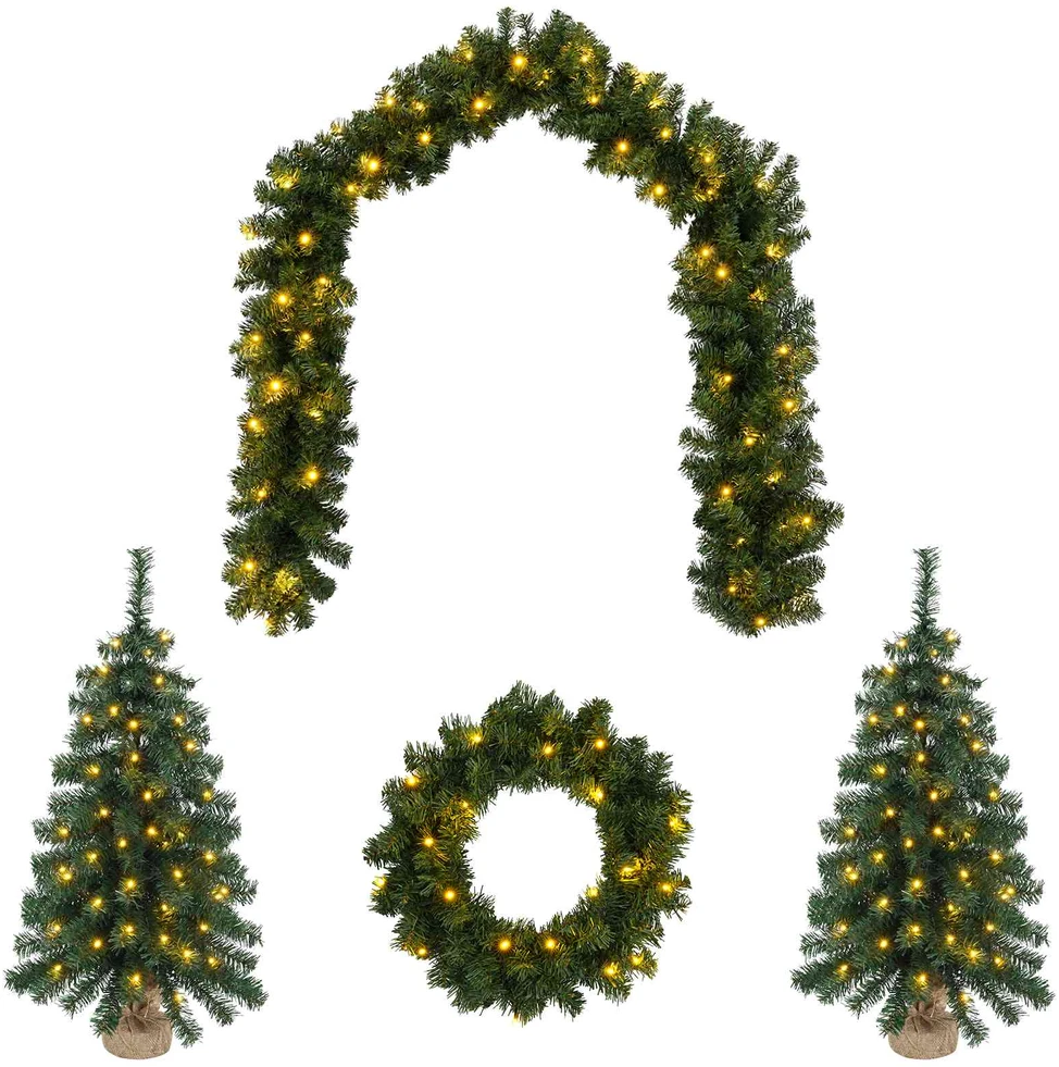 Mini kalėdinių eglučių rinkinys 60 cm 125 LED Šilta balta PVC