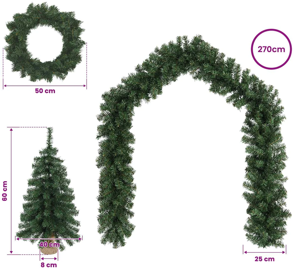 Mini kalėdinių eglučių rinkinys 60 cm PVC Žalia