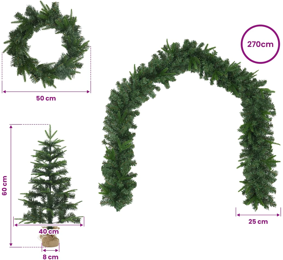 Mini kalėdinių eglučių rinkinys 60 cm PVC ir PE Žalia