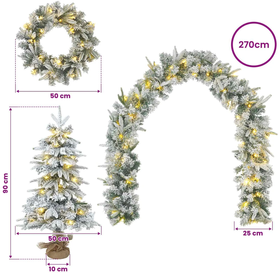 Mini kalėdinių eglučių rinkinys 90 cm 175 LED Šilta balta