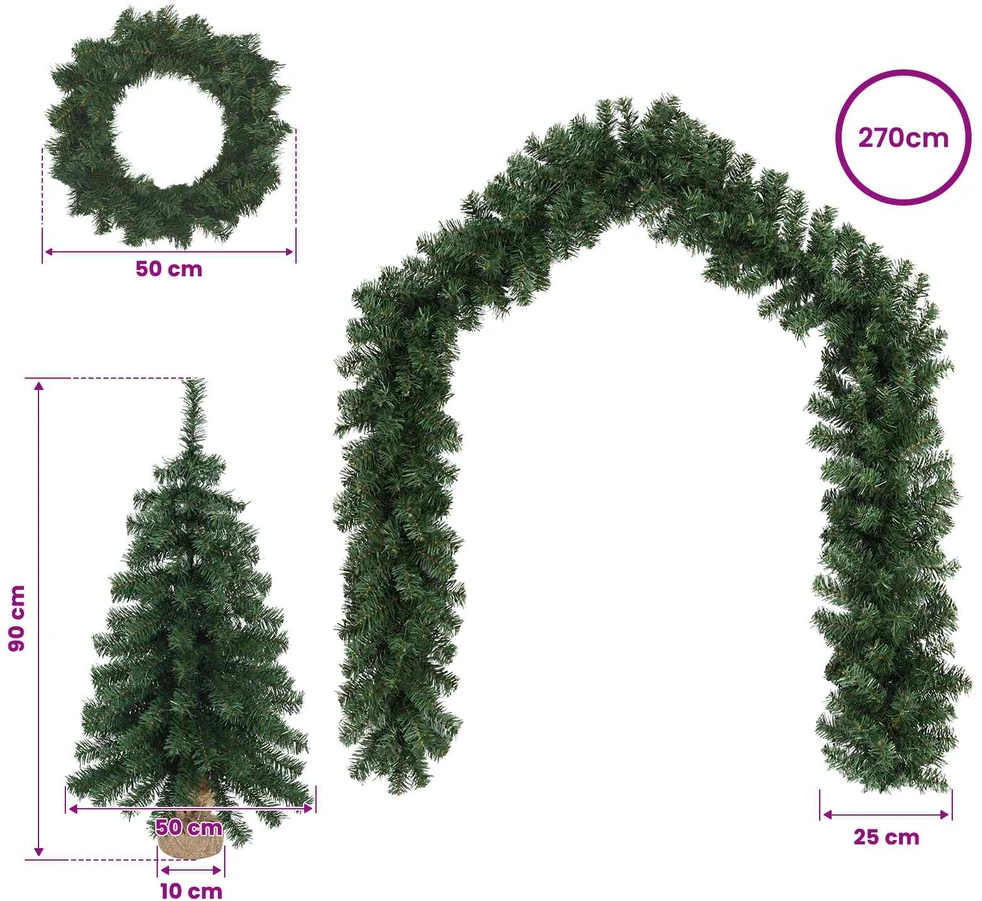 Mini kalėdinių eglučių rinkinys 90 cm PVC Žalia