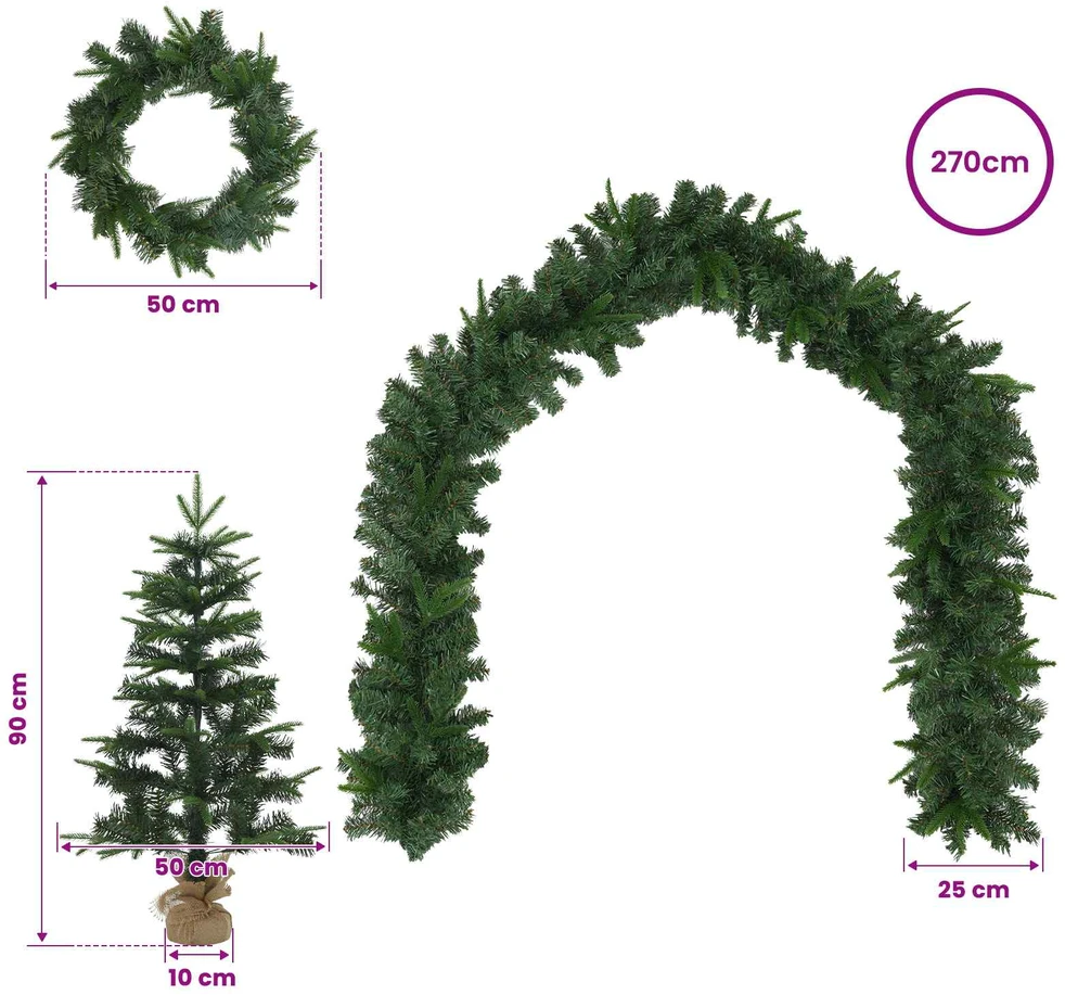 Mini kalėdinių eglučių rinkinys 90 cm PVC ir PE Žalia