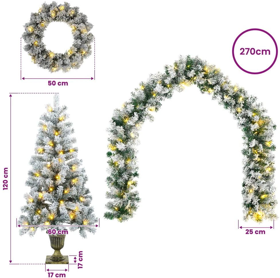 Mini kalėdinių eglučių rinkinys 120 cm 275 LED Šilta balta PVC