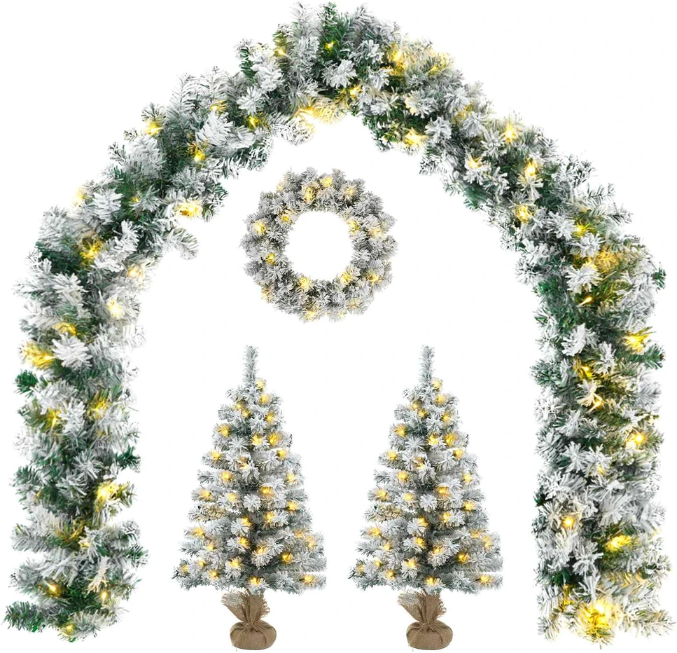 Mini kalėdinių eglučių rinkinys 45 cm 125 LED Šilta balta PVC