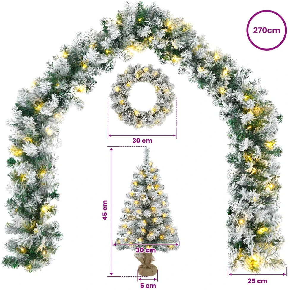 Mini kalėdinių eglučių rinkinys 45 cm 125 LED Šilta balta PVC