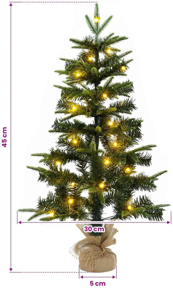 Mini Kalėdų medis 45 cm 25 LED Šilta balta PVC ir PE Žalia