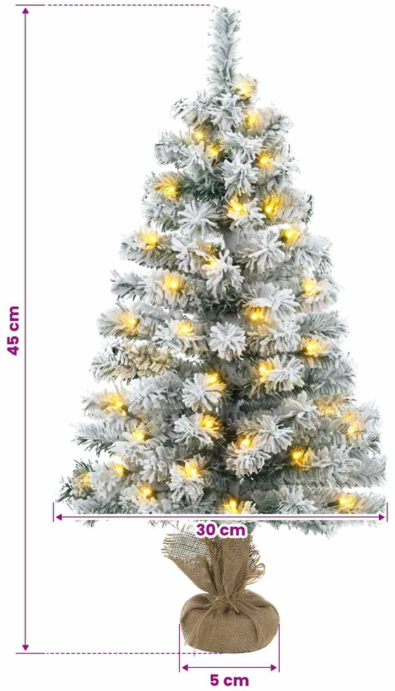 Mini Kalėdų medis 45 cm 25 LED Šilta balta PVC Žalia ir balta