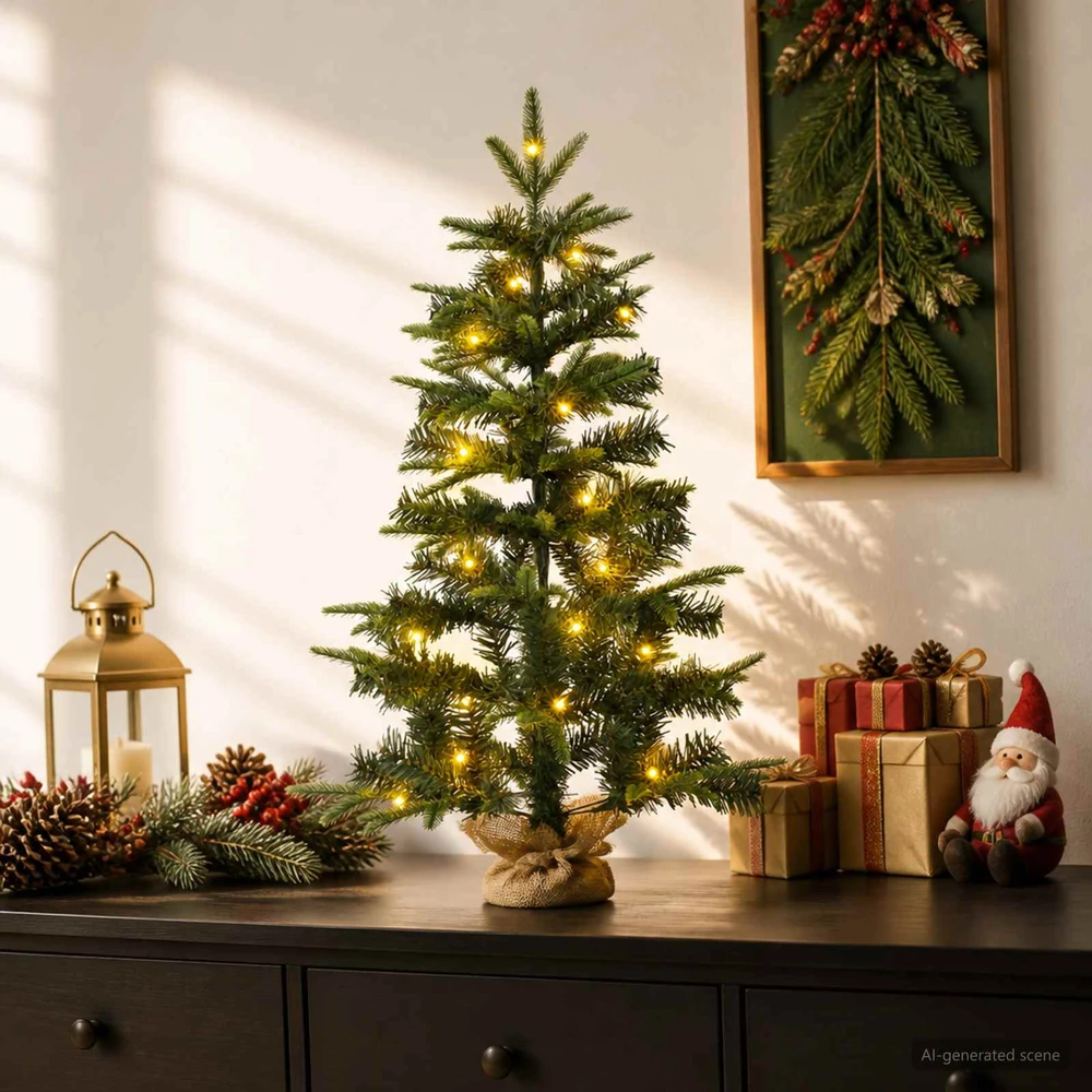 Mini Kalėdų medis 45 cm 25 LED Šilta balta PVC ir PE Žalia