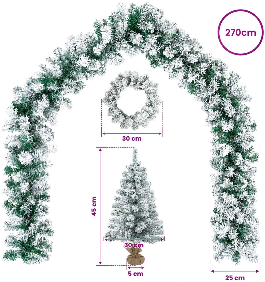 Mini kalėdinių eglučių rinkinys 45 cm PVC Žalia ir balta