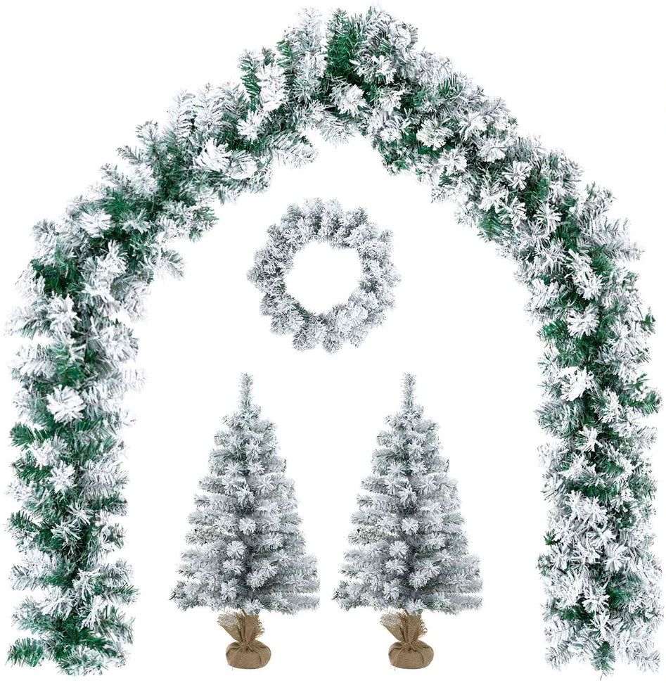 Mini kalėdinių eglučių rinkinys 45 cm PVC Žalia ir balta
