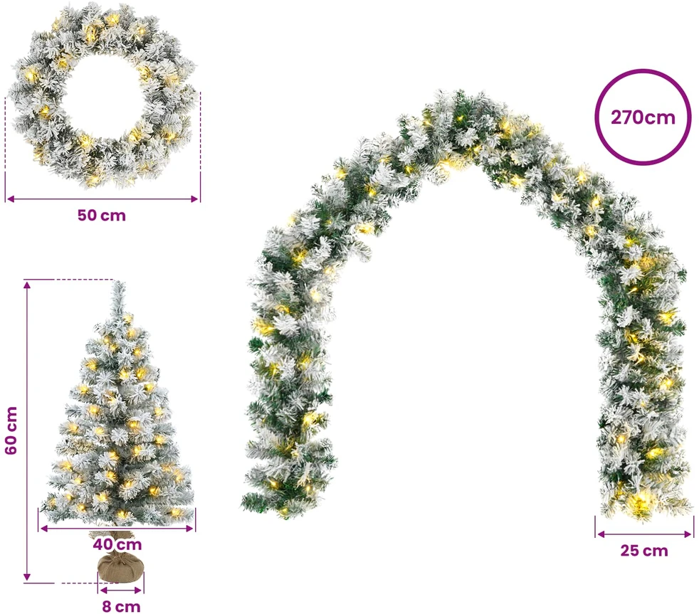 Mini kalėdinių eglučių rinkinys 60 cm 125 LED Šilta balta PVC