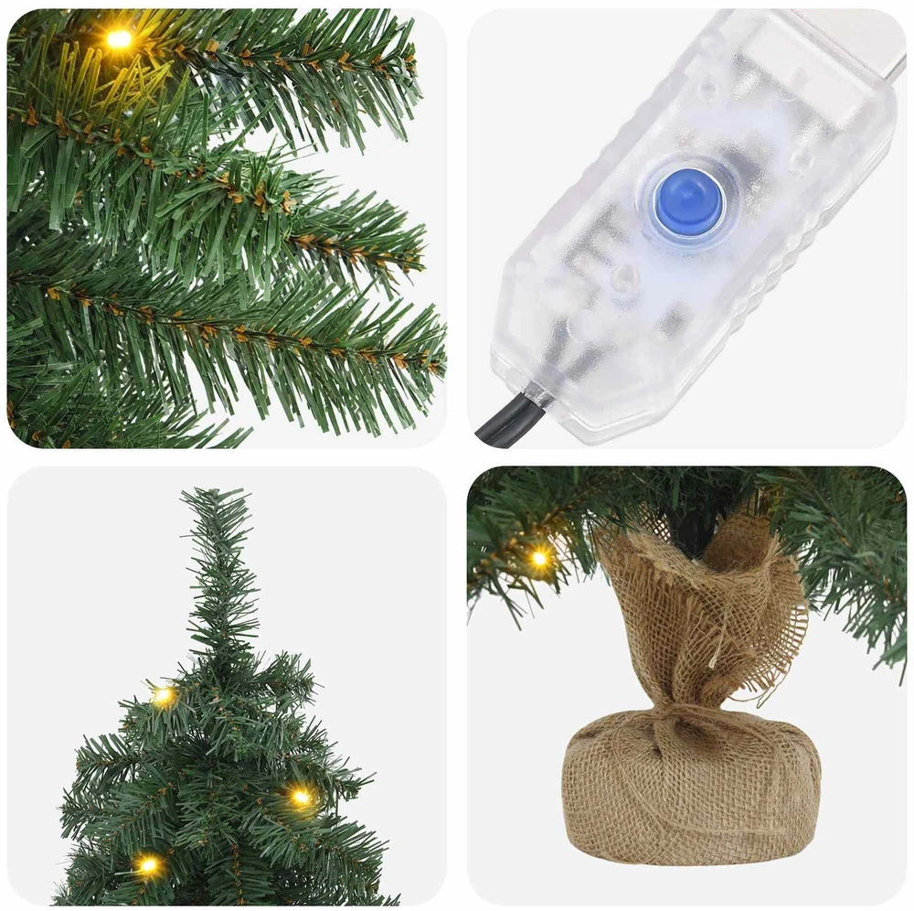 Mini Kalėdų medis 60 cm 25 LED Šilta balta PVC Žalia