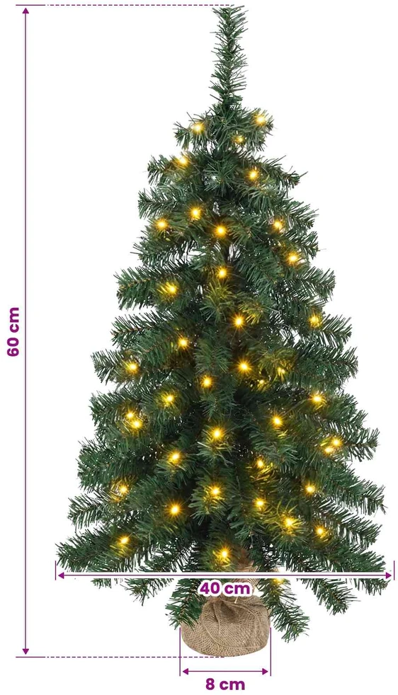 Mini Kalėdų medis 60 cm 25 LED Šilta balta PVC Žalia