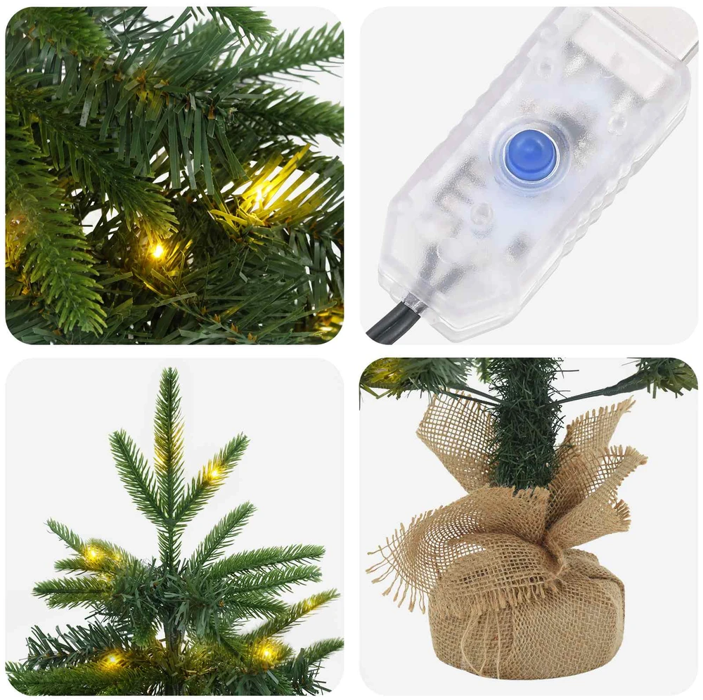 Mini Kalėdų medis 60 cm 25 LED Šilta balta PVC ir PE Žalia