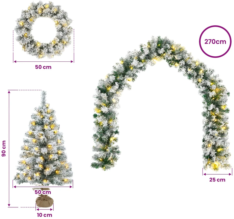 Mini kalėdinių eglučių rinkinys 90 cm 175 LED Šilta balta PVC