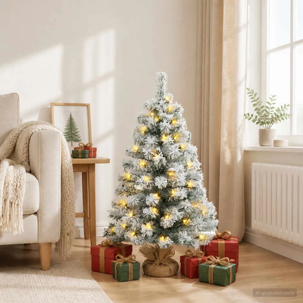 Mini Kalėdų eglutė, apsnigta 90 cm 50 LED Šilta balta PVC