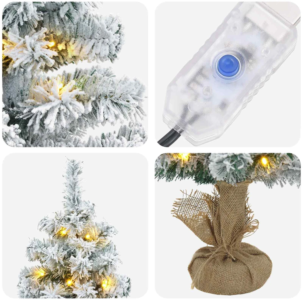 Mini Kalėdų eglutė, apsnigta 90 cm 50 LED Šilta balta PVC