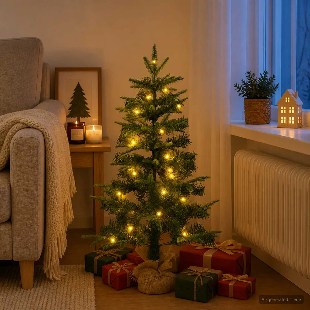 Mini Kalėdų medis 90 cm 50 LED Šilta balta PVC ir PE Žalia