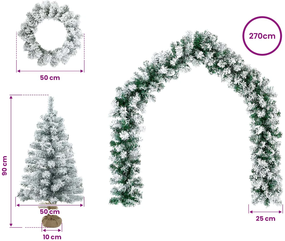 Mini kalėdinių eglučių rinkinys 90 cm PVC Žalia ir balta