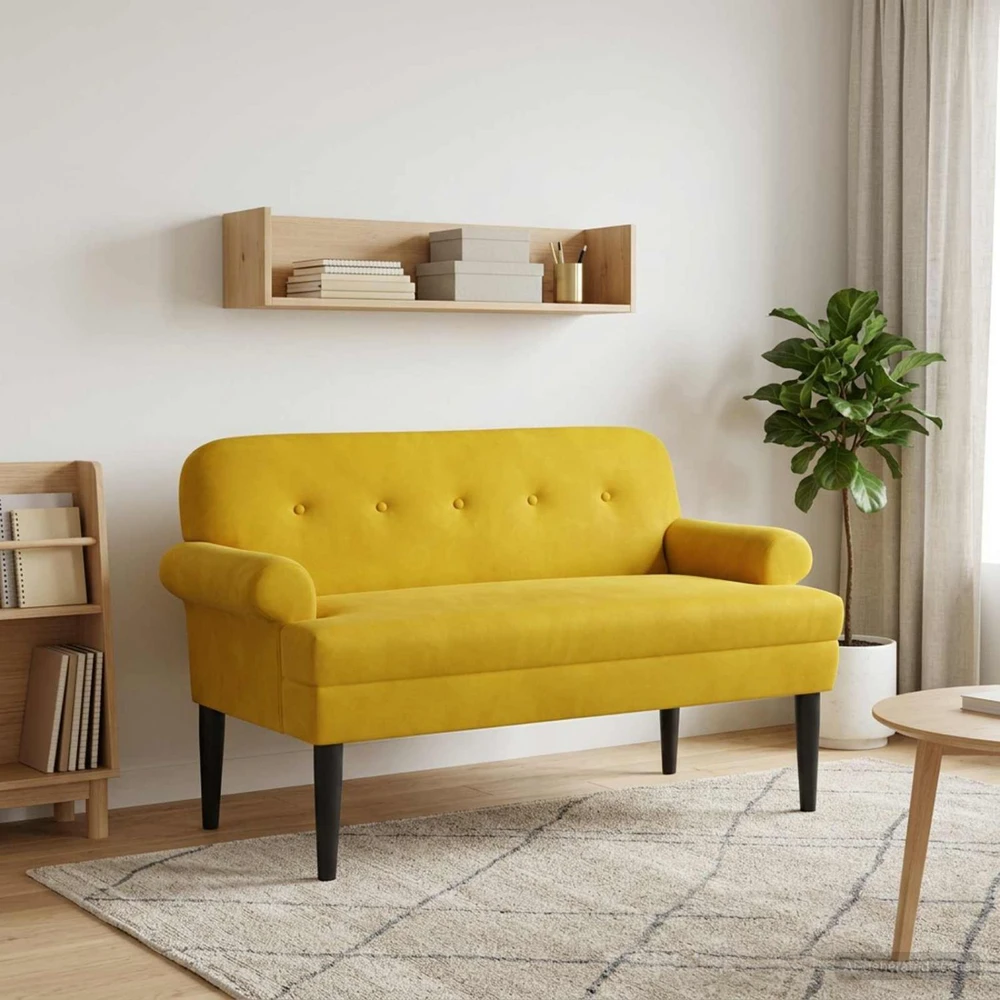 Sofa Minkštas kampas su mygtukų apmušalais Geltona 120 x 66 x 78 cm