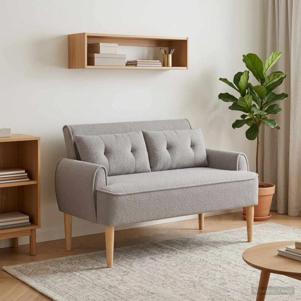 Sofa Minkštas kampas su mygtukų apmušalais Šviesiai pilka Bouclé