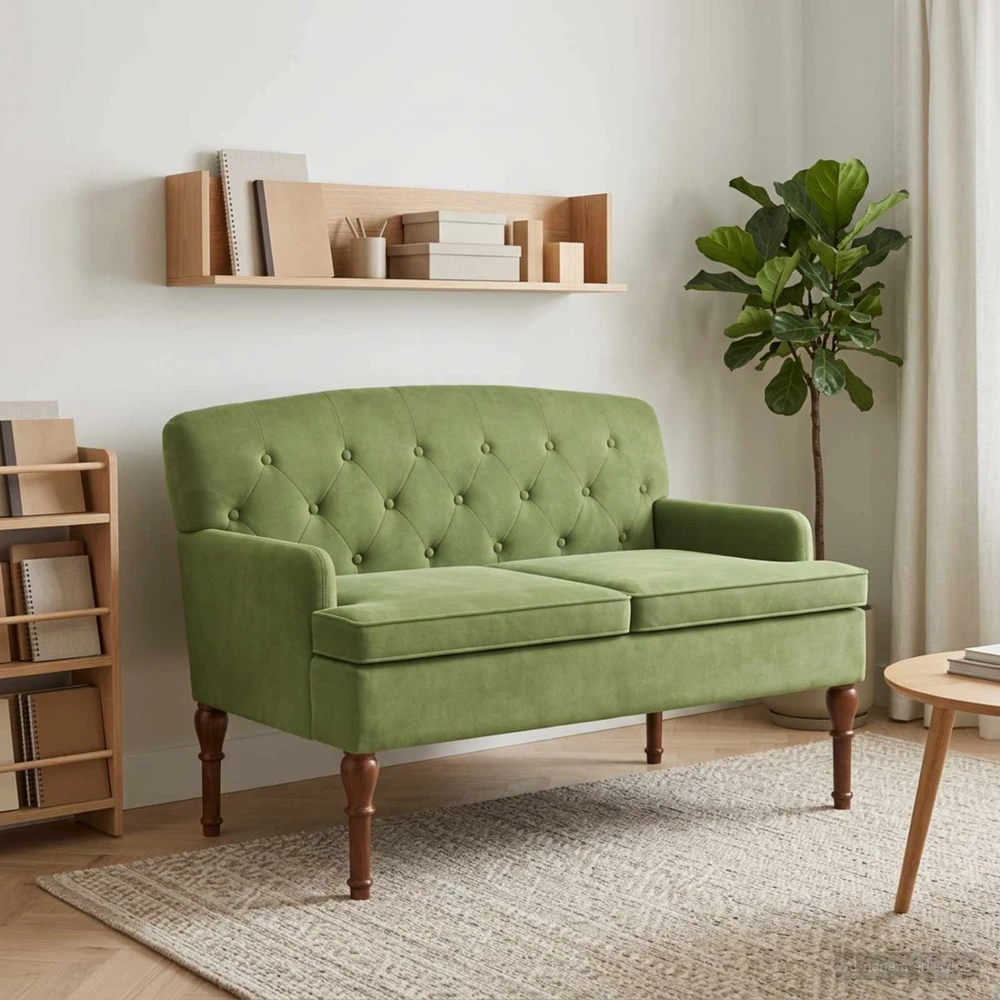 Sofa Minkštas kampas su mygtukų apmušalais Šviesiai žalia Aksomas