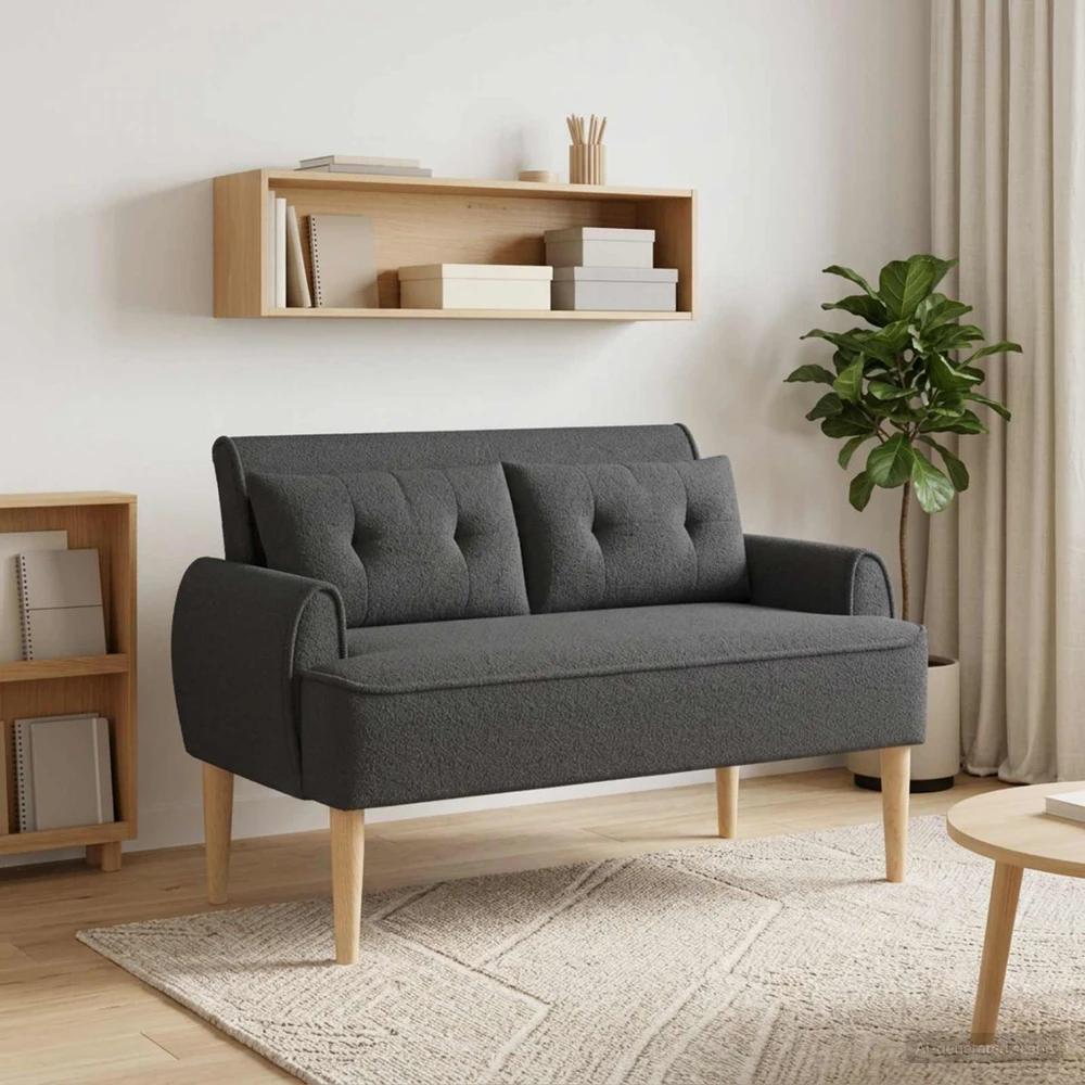 Sofa Minkštas kampas su mygtukų apmušalais Tamsiai pilka Bouclé