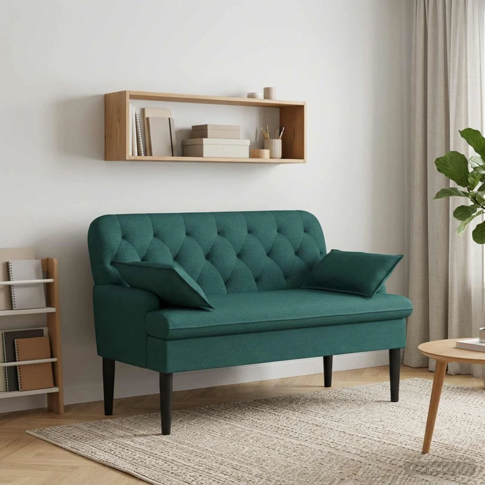 Sofa Minkštas kampas su mygtukų apmušalais Tamsiai žalia Audinys