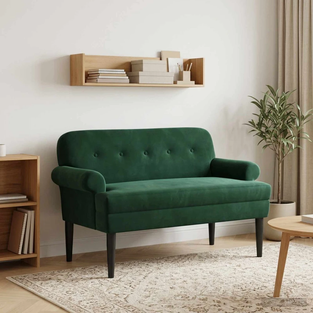 Sofa Minkštas kampas su mygtukų apmušalais Tamsiai žalia Aksomas
