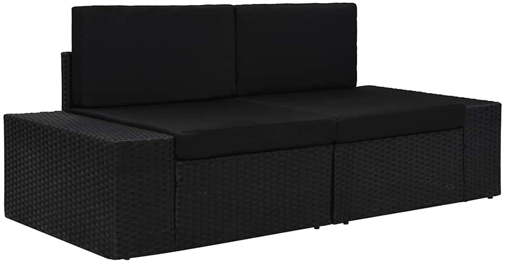 Modulinė dvivietė sofa, juodos spalvos, poliratanas