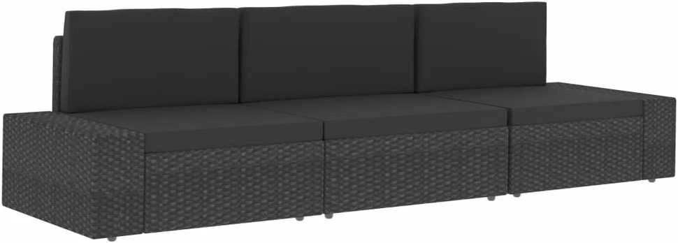 Modulinė dvivietė sofa, juodos spalvos, poliratanas