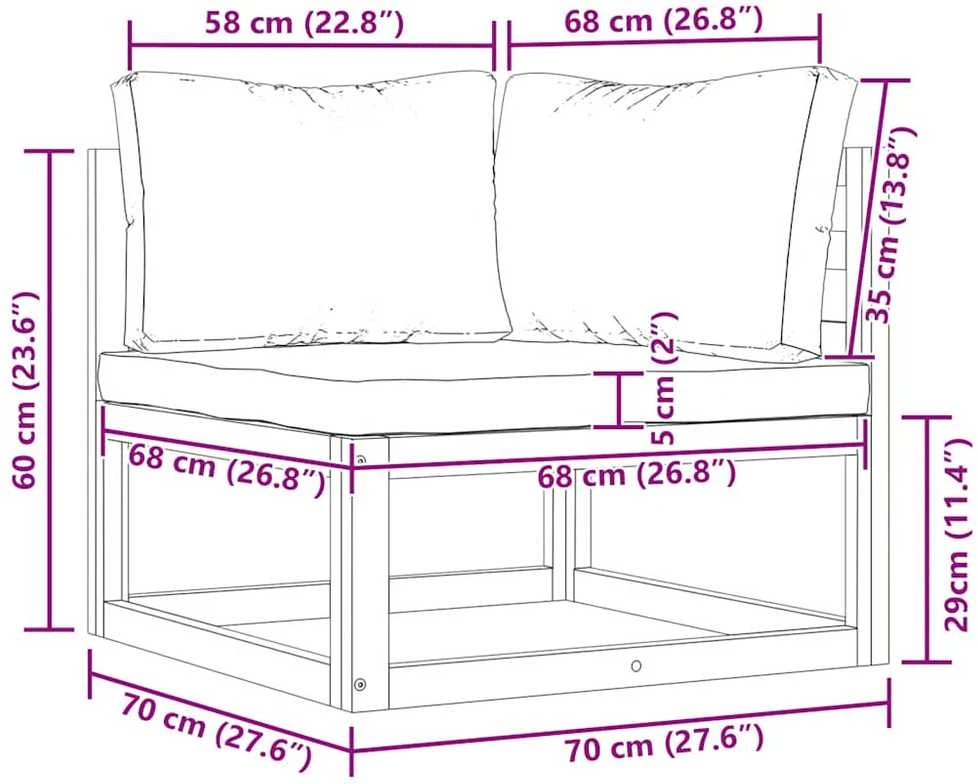 Modulinė kampinė sofa su kreminėmis pagalvėlėmis, akacija