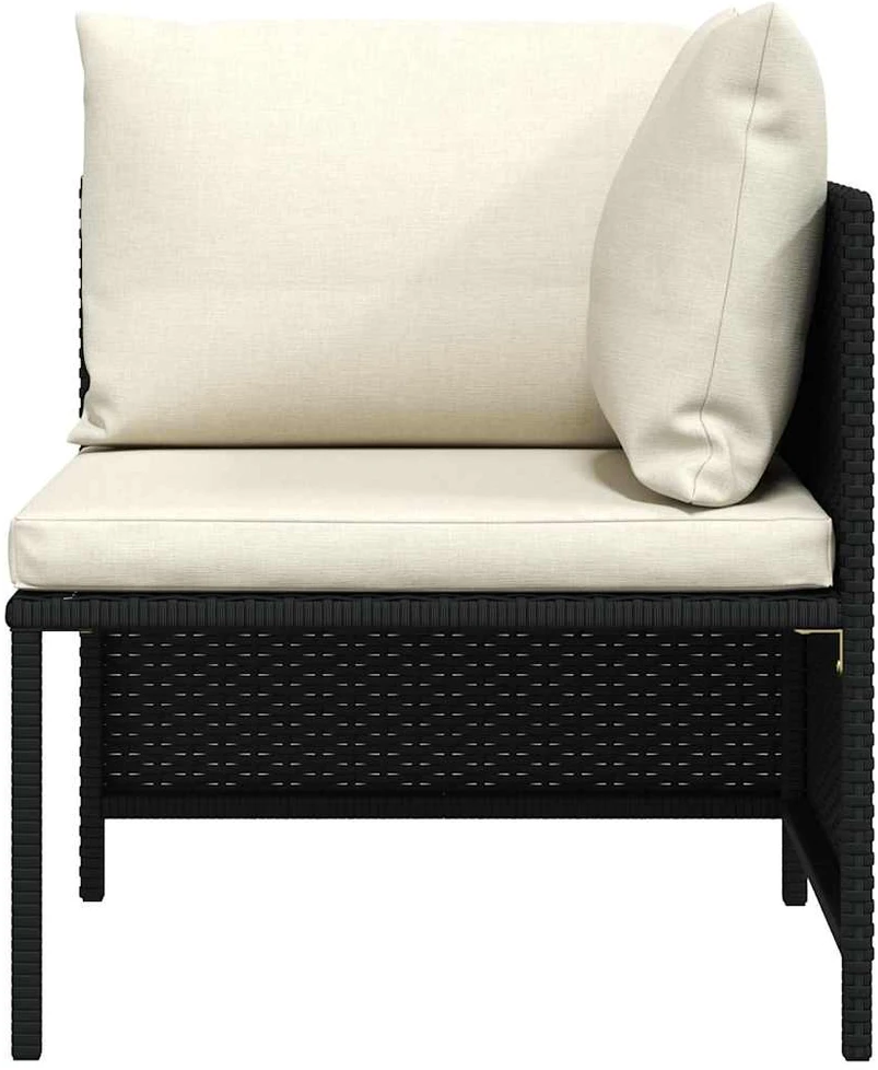 Modulinė kampinė sofa su pagalvėlėmis, juoda, poliratanas