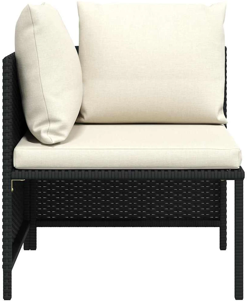 Modulinė kampinė sofa su pagalvėlėmis, juoda, poliratanas