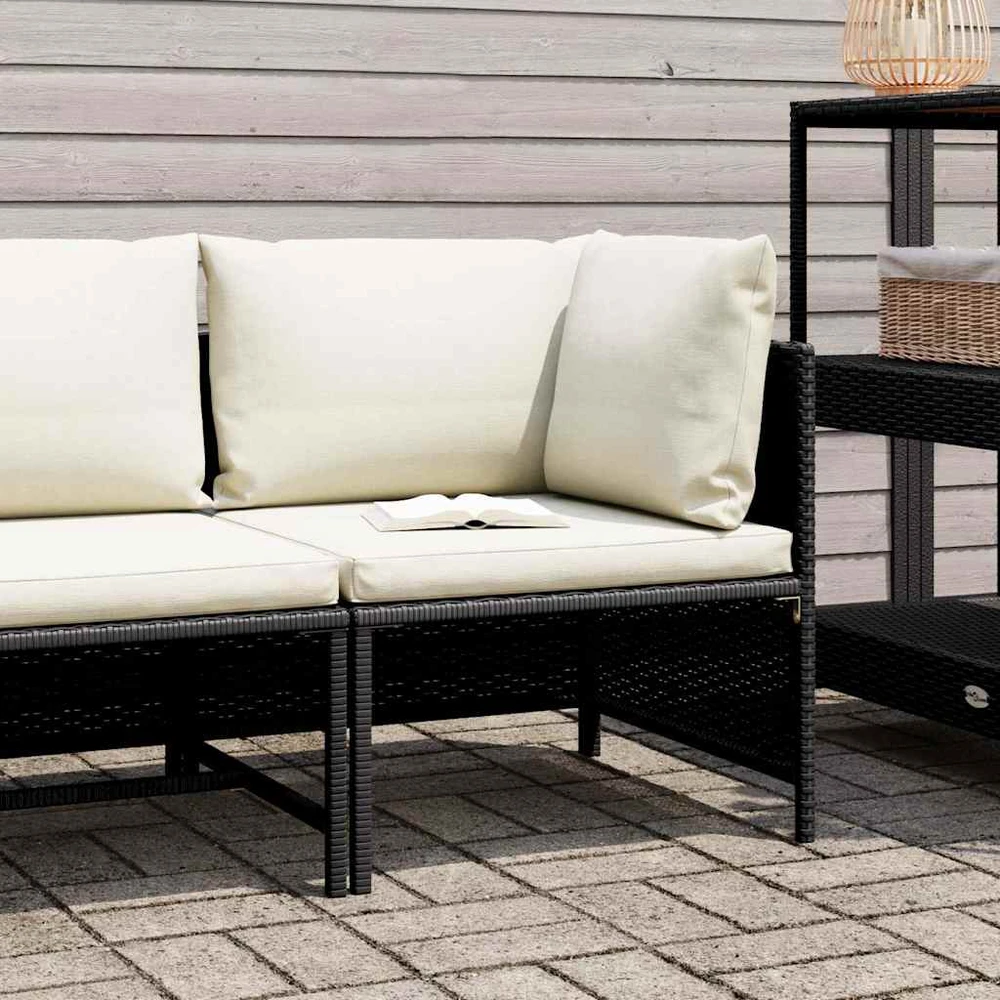 Modulinė kampinė sofa su pagalvėlėmis, juoda, poliratanas