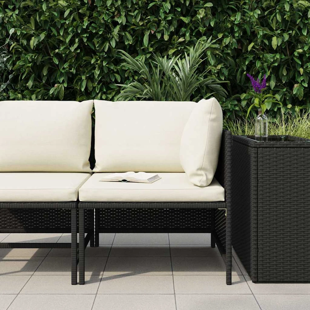 Modulinė kampinė sofa su pagalvėlėmis, juoda, poliratanas